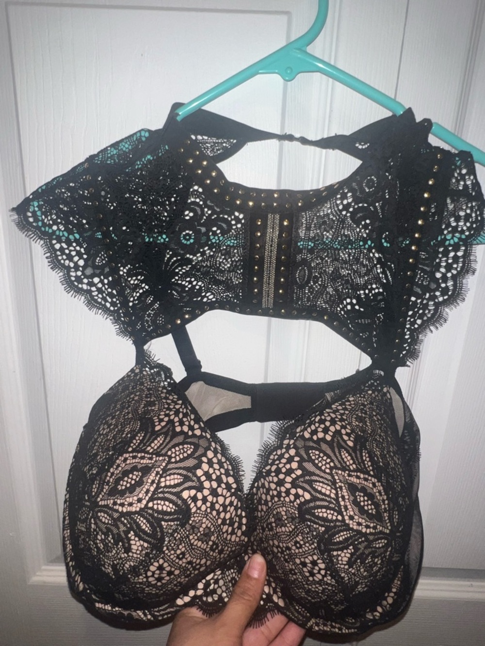 Black Lace Cutout Bralette with Studded Trim